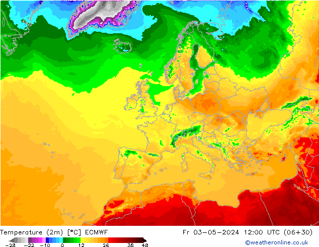 Temperature (2m) ECMWF Fr 03.05.2024 12 UTC