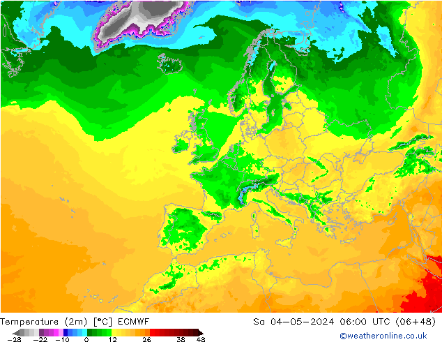 карта температуры ECMWF сб 04.05.2024 06 UTC