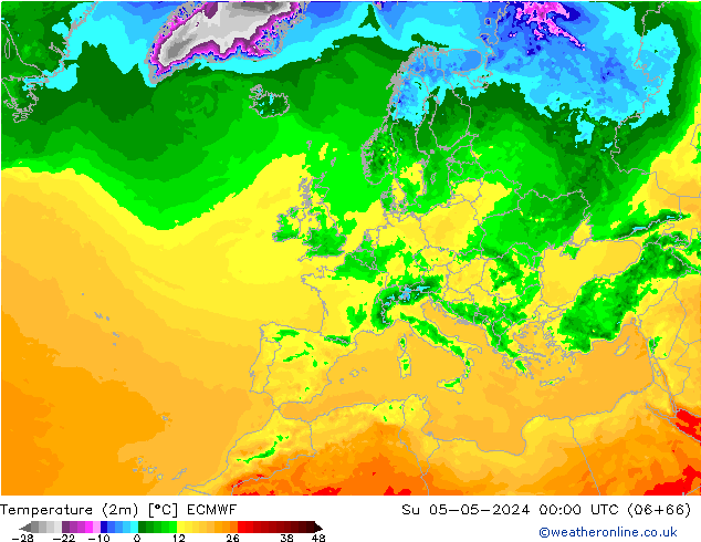 Temperature (2m) ECMWF Ne 05.05.2024 00 UTC