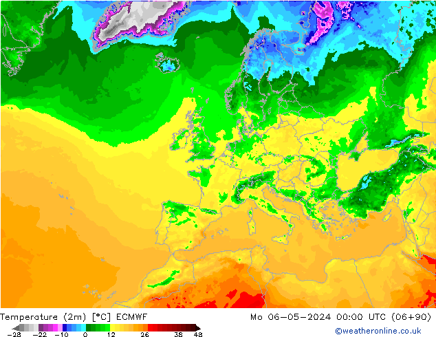 mapa temperatury (2m) ECMWF pon. 06.05.2024 00 UTC
