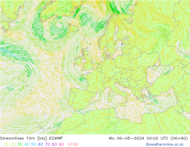 Ligne de courant 10m ECMWF lun 06.05.2024 00 UTC