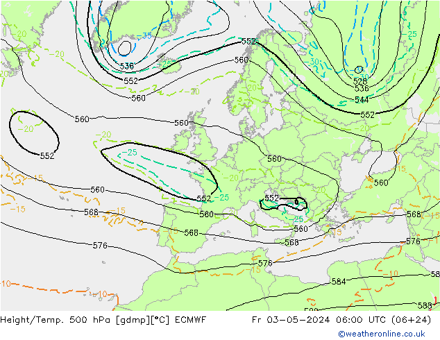 Z500/Yağmur (+YB)/Z850 ECMWF Cu 03.05.2024 06 UTC