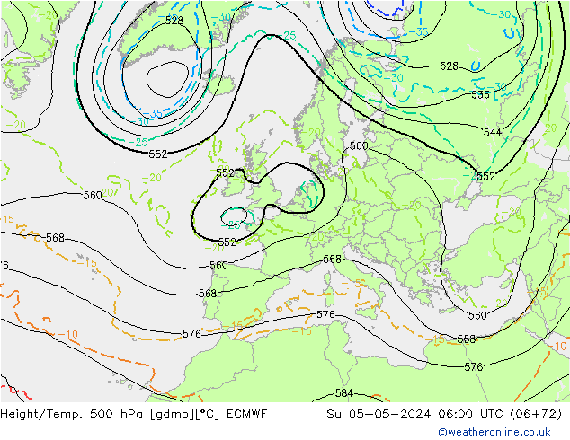 Height/Temp. 500 гПа ECMWF Вс 05.05.2024 06 UTC