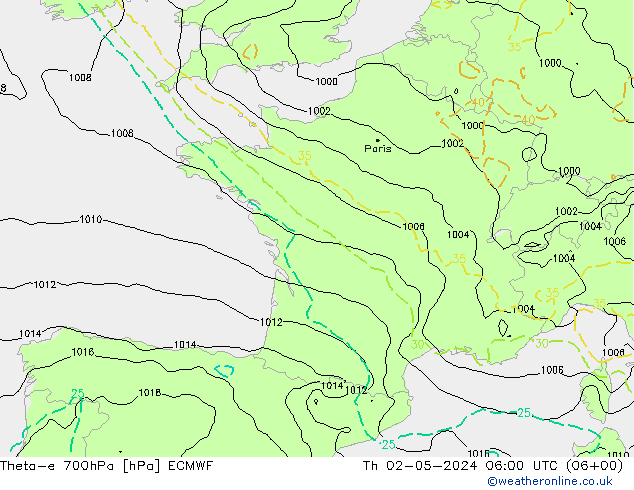 Theta-e 700гПа ECMWF чт 02.05.2024 06 UTC