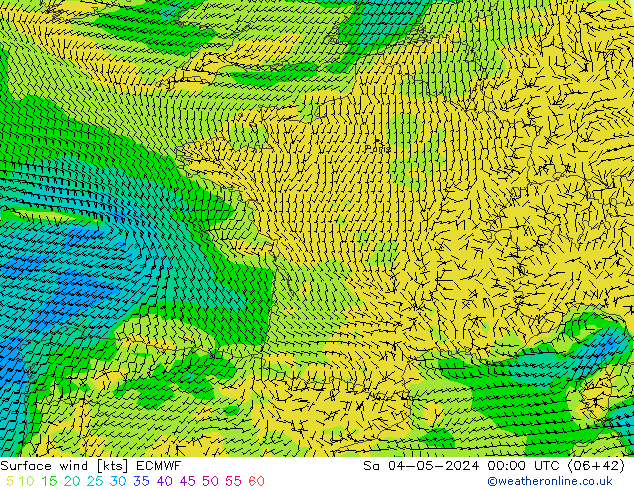 Surface wind ECMWF Sa 04.05.2024 00 UTC