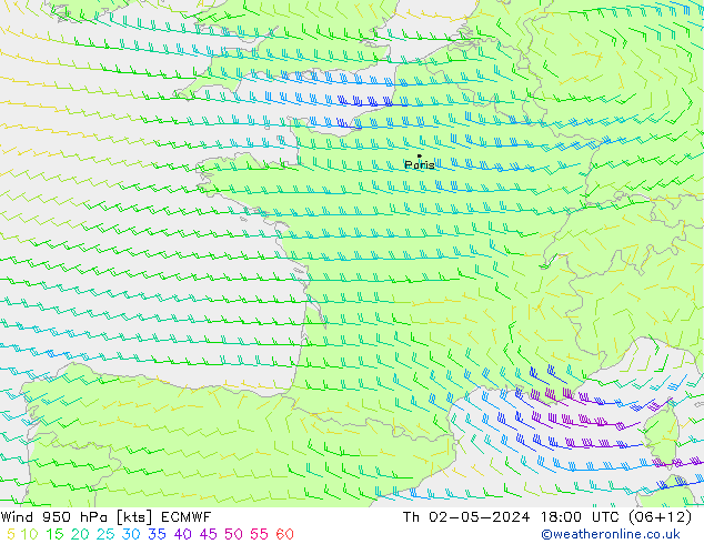 Wind 950 hPa ECMWF Do 02.05.2024 18 UTC