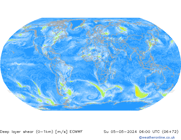 Deep layer shear (0-1km) ECMWF Su 05.05.2024 06 UTC