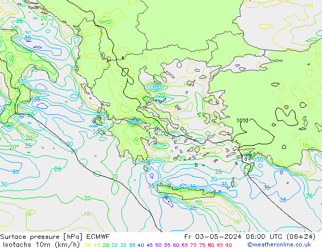 Isotachs (kph) ECMWF Fr 03.05.2024 06 UTC