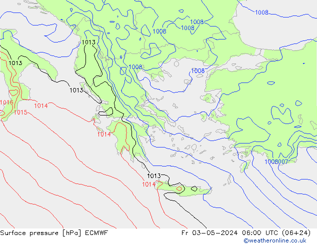 Atmosférický tlak ECMWF Pá 03.05.2024 06 UTC