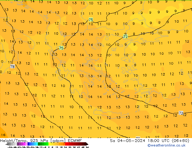 Hoogte/Temp. 925 hPa ECMWF za 04.05.2024 18 UTC