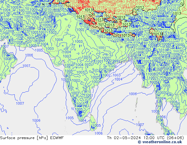 Presión superficial ECMWF jue 02.05.2024 12 UTC