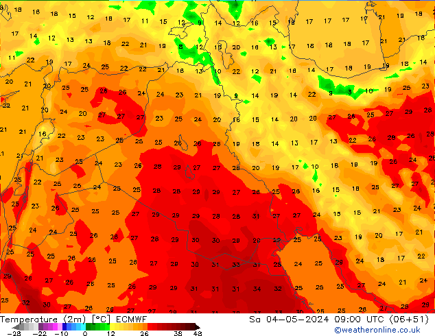 Temperatura (2m) ECMWF sab 04.05.2024 09 UTC