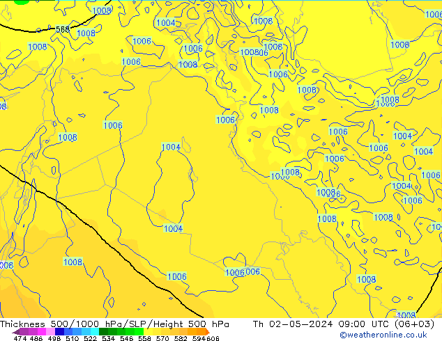 Thck 500-1000hPa ECMWF czw. 02.05.2024 09 UTC