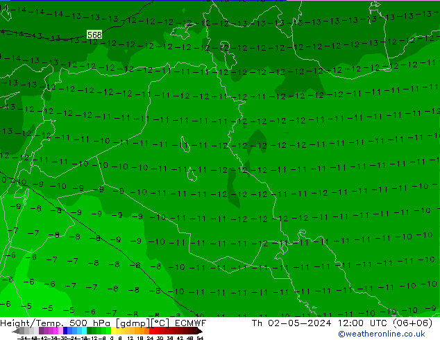 Z500/Rain (+SLP)/Z850 ECMWF Čt 02.05.2024 12 UTC