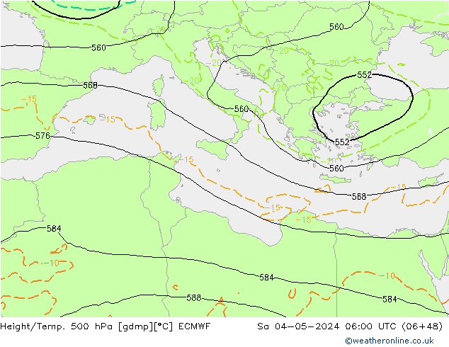 Géop./Temp. 500 hPa ECMWF sam 04.05.2024 06 UTC