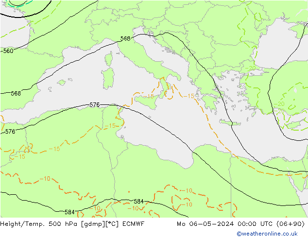 Height/Temp. 500 hPa ECMWF pon. 06.05.2024 00 UTC