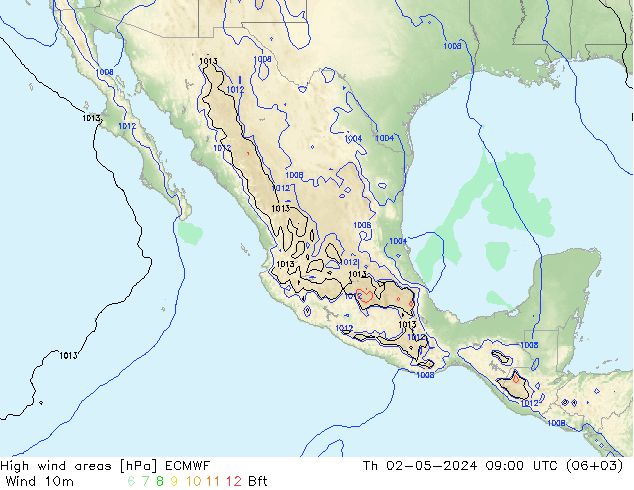 High wind areas ECMWF jue 02.05.2024 09 UTC