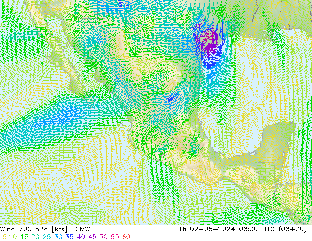 Viento 700 hPa ECMWF jue 02.05.2024 06 UTC