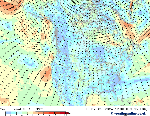 Surface wind (bft) ECMWF Th 02.05.2024 12 UTC