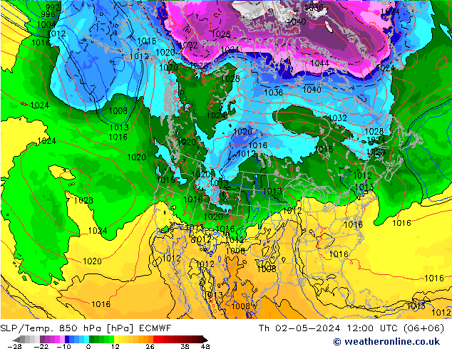 SLP/Temp. 850 hPa ECMWF Do 02.05.2024 12 UTC