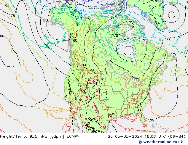 Height/Temp. 925 hPa ECMWF So 05.05.2024 18 UTC