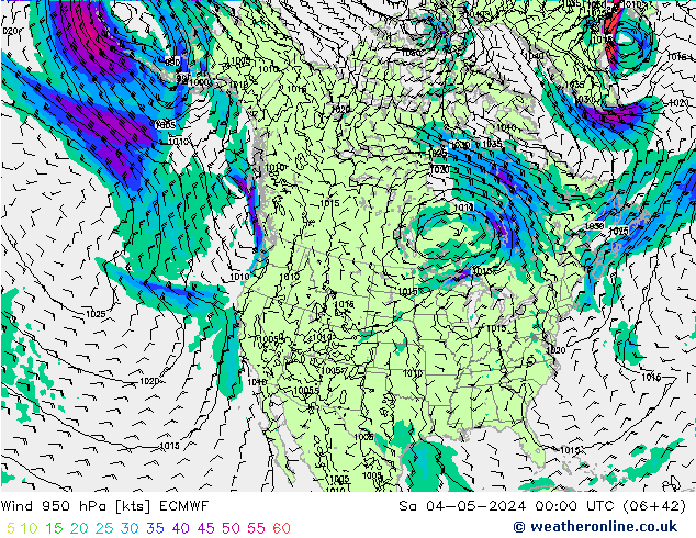 Vento 950 hPa ECMWF Sáb 04.05.2024 00 UTC