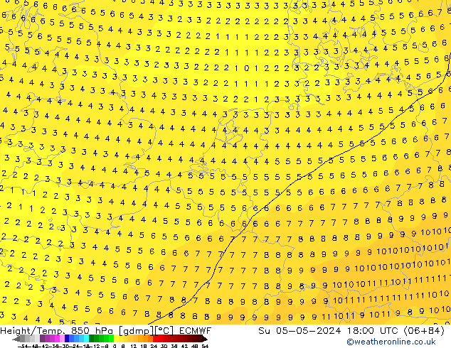 Height/Temp. 850 hPa ECMWF dom 05.05.2024 18 UTC