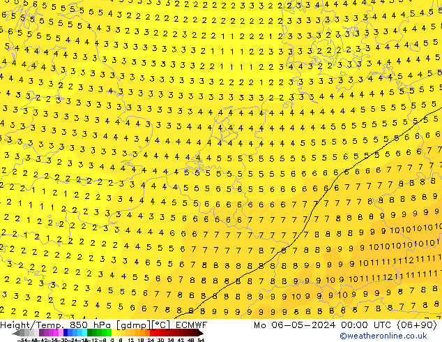 Z500/Rain (+SLP)/Z850 ECMWF Mo 06.05.2024 00 UTC