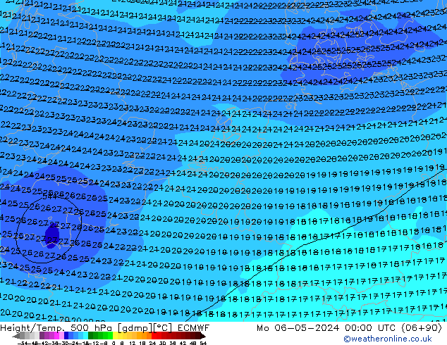 Z500/Rain (+SLP)/Z850 ECMWF Mo 06.05.2024 00 UTC