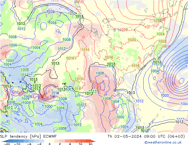 Druktendens (+/-) ECMWF do 02.05.2024 09 UTC