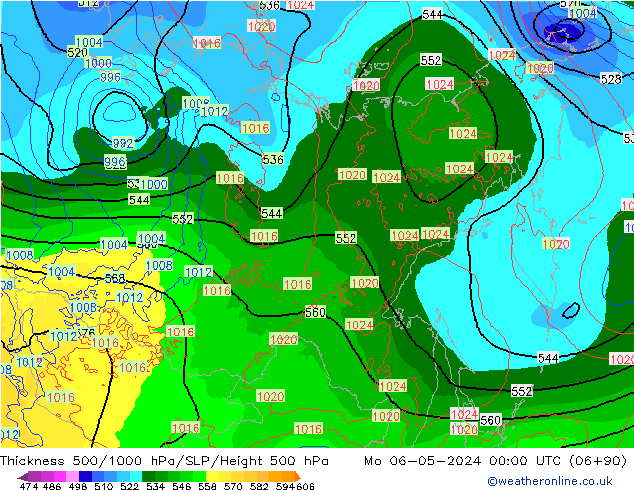 Dikte 500-1000hPa ECMWF ma 06.05.2024 00 UTC