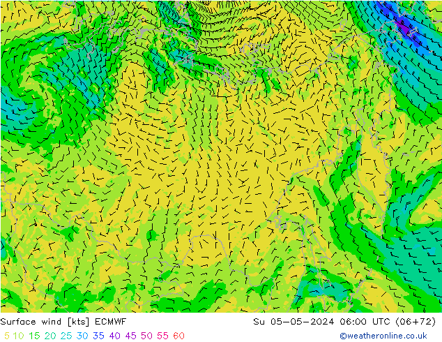 Surface wind ECMWF Su 05.05.2024 06 UTC