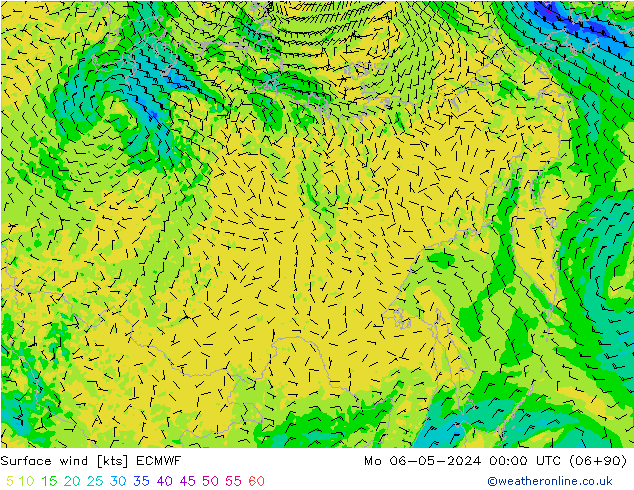 Surface wind ECMWF Po 06.05.2024 00 UTC