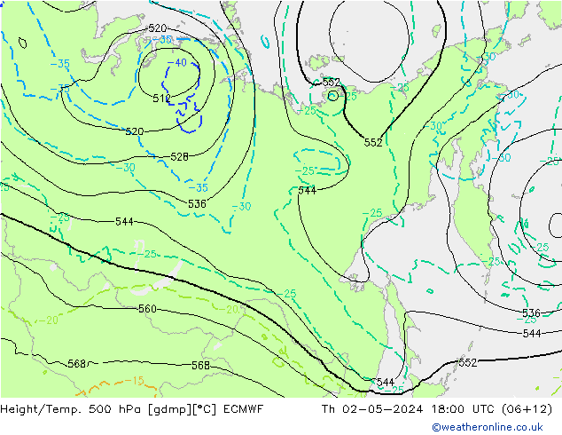 Z500/Rain (+SLP)/Z850 ECMWF gio 02.05.2024 18 UTC