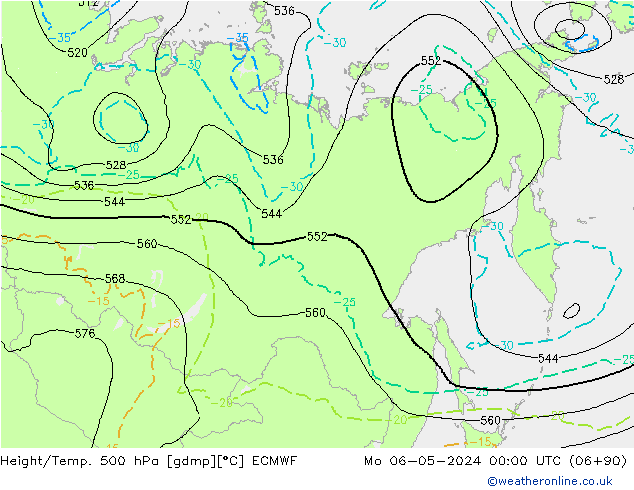 Z500/Rain (+SLP)/Z850 ECMWF pon. 06.05.2024 00 UTC