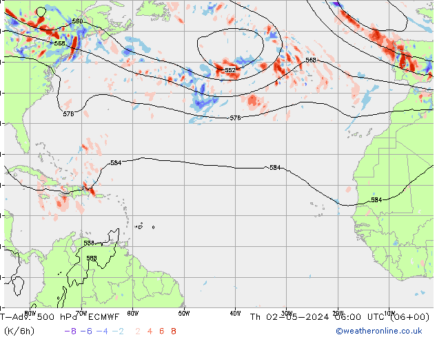 T-Adv. 500 hPa ECMWF Th 02.05.2024 06 UTC