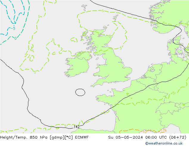 Z500/Rain (+SLP)/Z850 ECMWF Su 05.05.2024 06 UTC