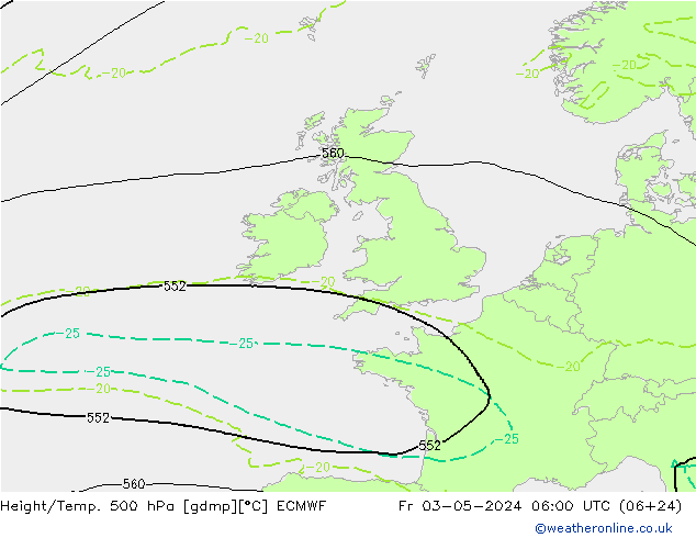 Z500/Rain (+SLP)/Z850 ECMWF Fr 03.05.2024 06 UTC