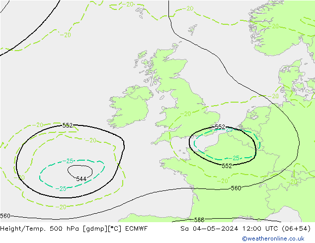 Z500/Rain (+SLP)/Z850 ECMWF Sa 04.05.2024 12 UTC