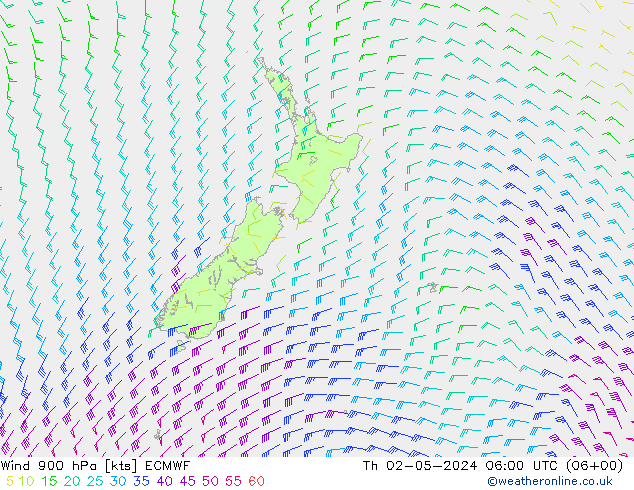 wiatr 900 hPa ECMWF czw. 02.05.2024 06 UTC