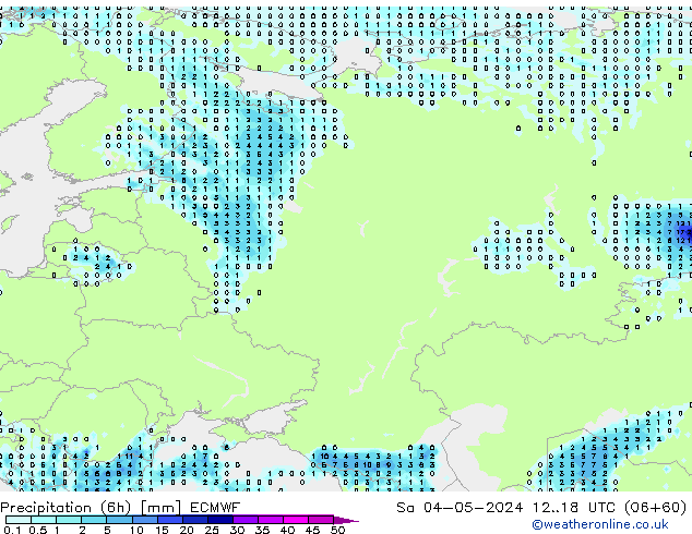 Totale neerslag (6h) ECMWF za 04.05.2024 18 UTC