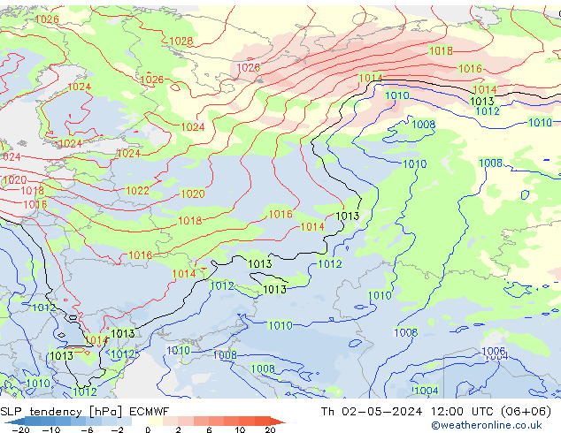 SLP tendency ECMWF Th 02.05.2024 12 UTC