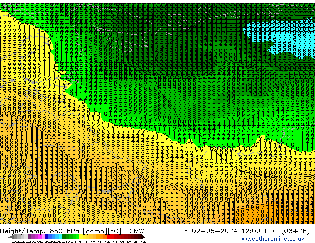 Z500/Rain (+SLP)/Z850 ECMWF gio 02.05.2024 12 UTC