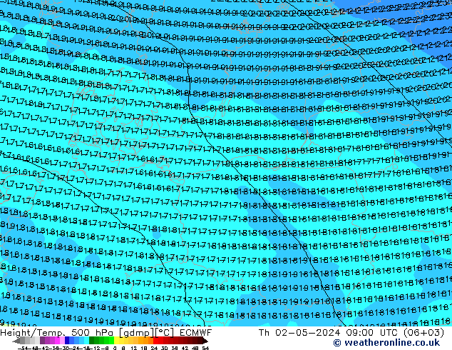 Height/Temp. 500 hPa ECMWF Qui 02.05.2024 09 UTC