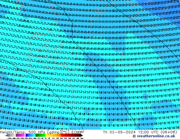 Z500/Rain (+SLP)/Z850 ECMWF Čt 02.05.2024 12 UTC