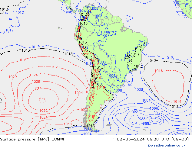 pressão do solo ECMWF Qui 02.05.2024 06 UTC