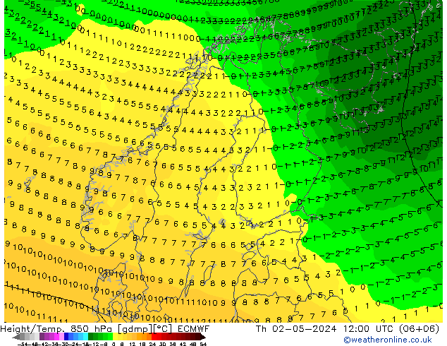 Z500/Rain (+SLP)/Z850 ECMWF Th 02.05.2024 12 UTC