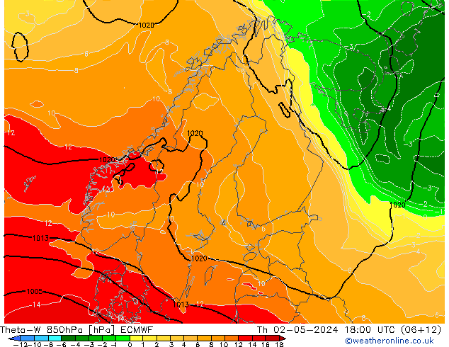 Theta-W 850hPa ECMWF Th 02.05.2024 18 UTC