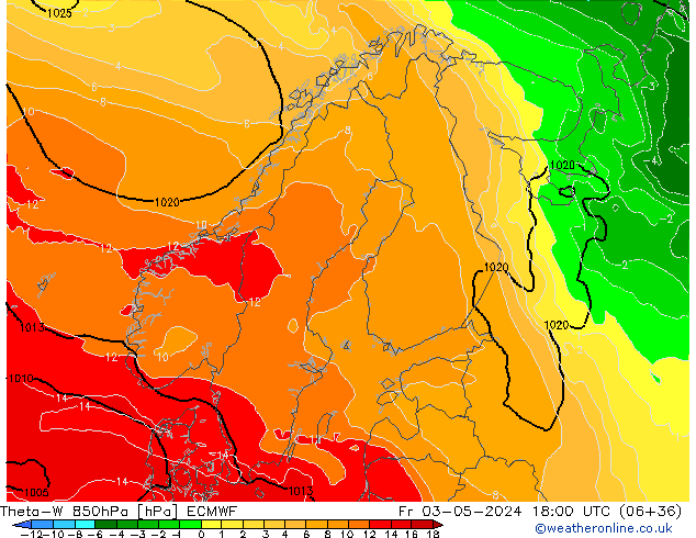 Theta-W 850hPa ECMWF Sex 03.05.2024 18 UTC