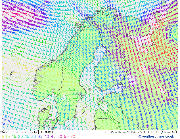 Wind 500 hPa ECMWF Do 02.05.2024 09 UTC